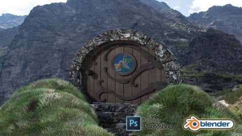 آموزش Blender 2.9 & Adobe Photoshop 3D Modeling a Hobbit Door 