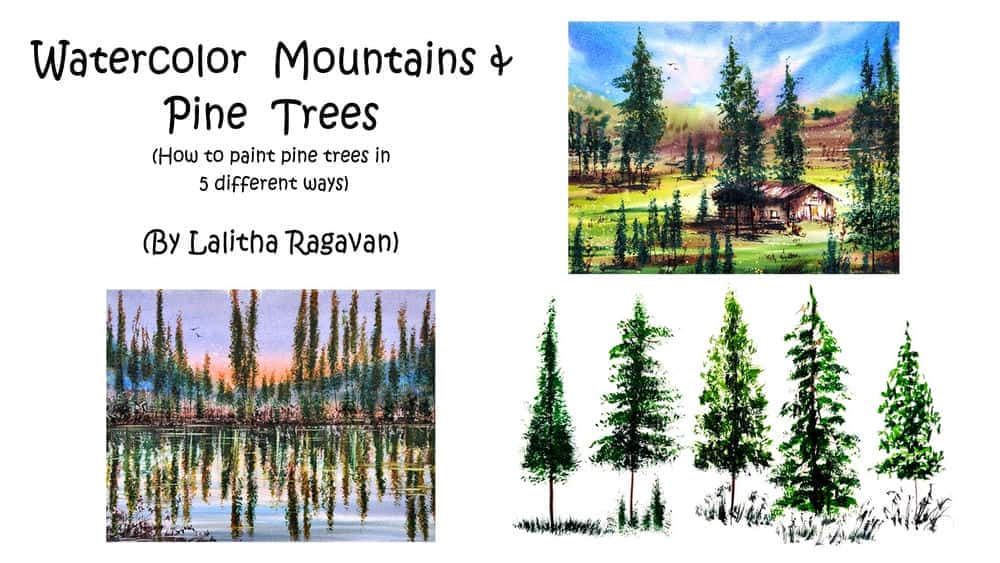 آموزش کوه‌های آبرنگ و درختان کاج
