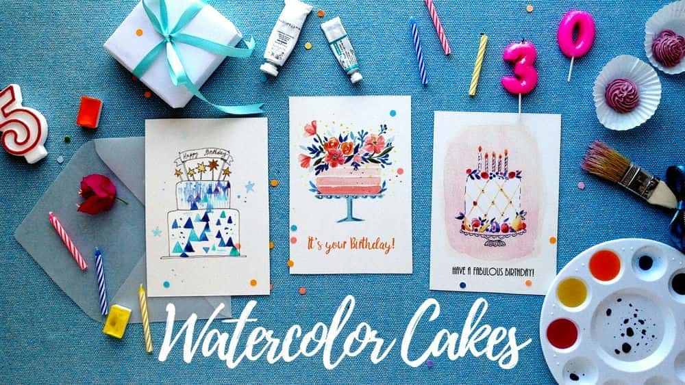 آموزش کیک های آبرنگ: یک کارت تولد آسان بسازید