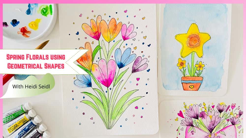 آموزش آبرنگ گل های بهاری با استفاده از اشکال هندسی - ایجاد گل های منحصر به فرد با هایدی سیدل