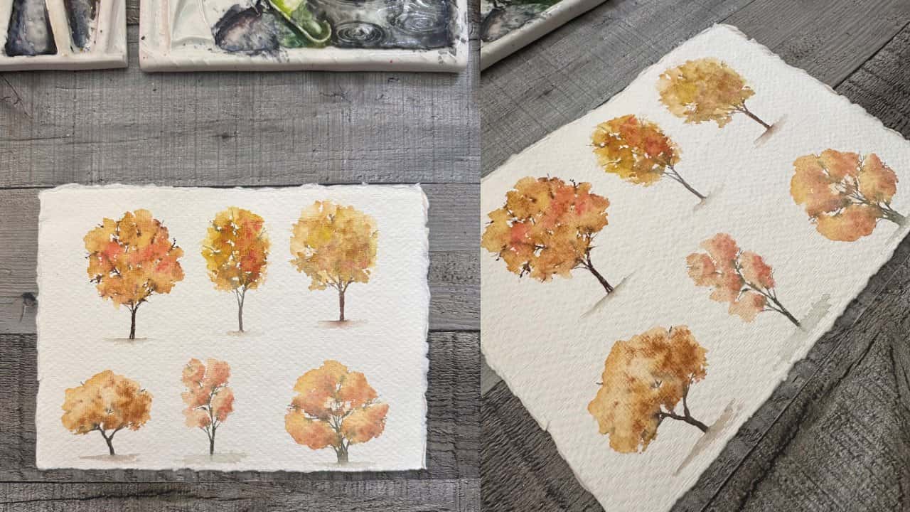 آموزش درختان پاییزی آبرنگ: با من درختان رنگارنگ پاییزی را رنگ آمیزی کنید