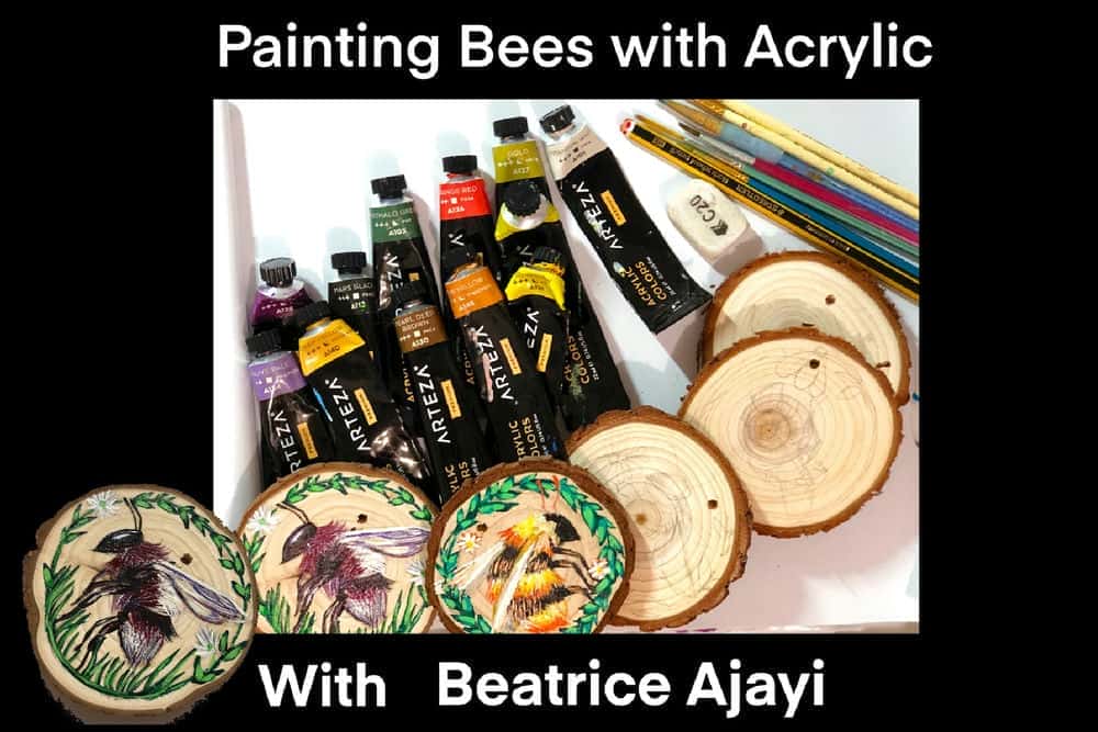 آموزش نقاشی زنبورها با اکریلیک - روی چوب بریده شده