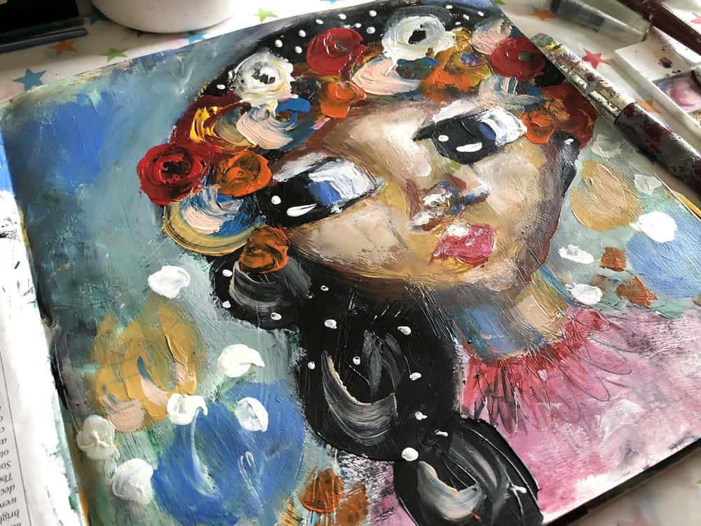 آموزش نقاشی اکریلیک و ترکیبی گل دختر کلاس شماره 2