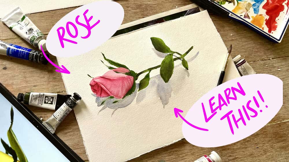 آموزش گل آبرنگ: راهنمای گام به گام نقاشی گل رز.