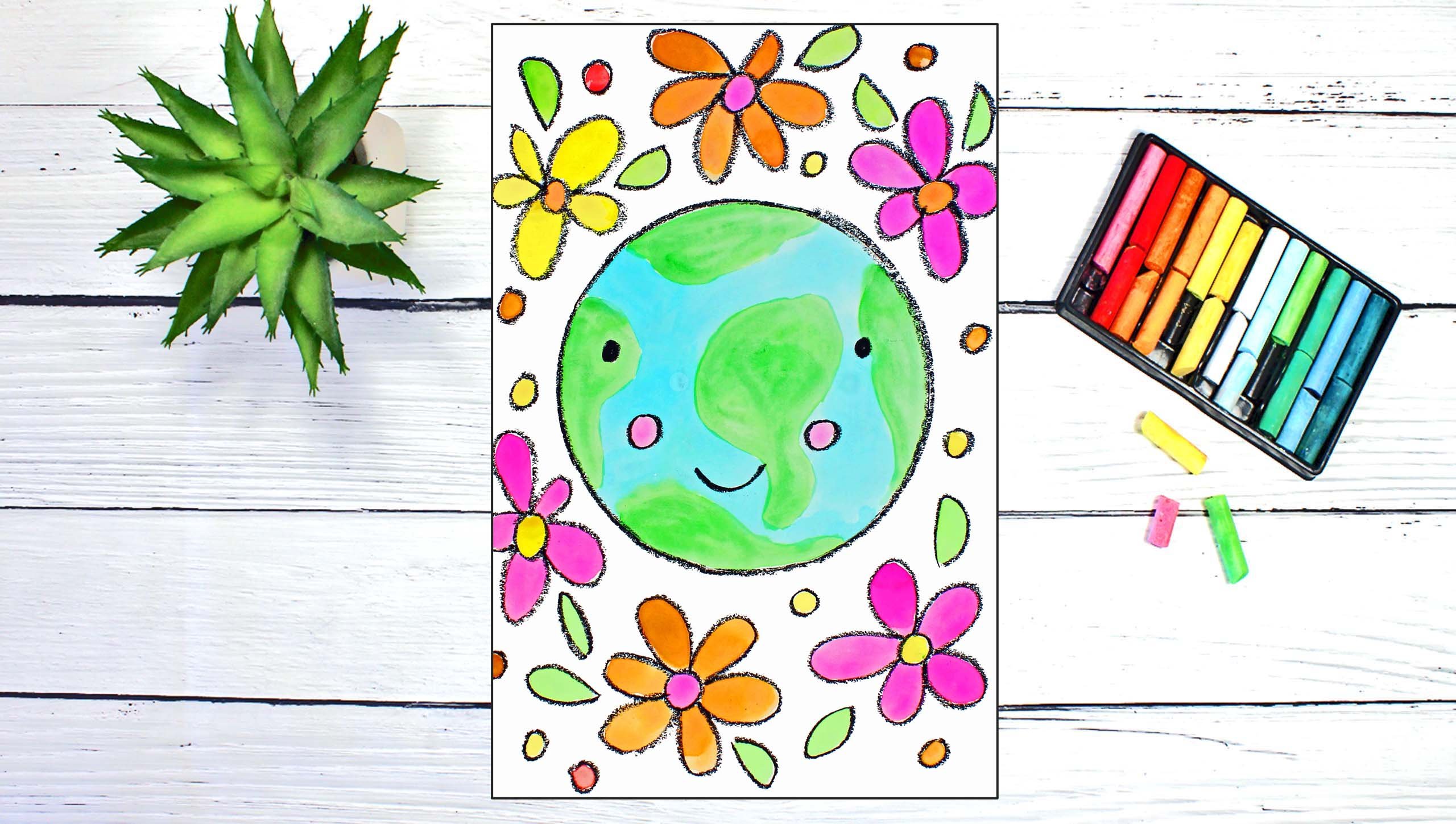 آموزش کلاس هنر برای کودکان و مبتدیان: چگونه گام به گام طرح روز زمین را بکشیم و آبرنگ کنیم