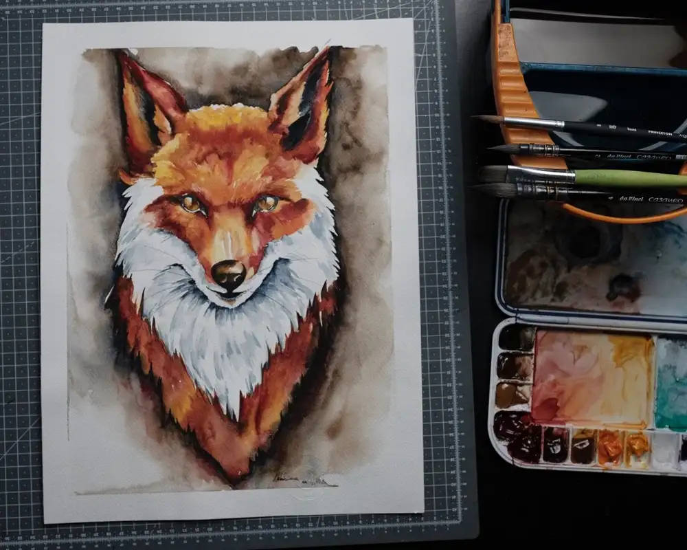 آموزش روباه - نقاشی با آبرنگ