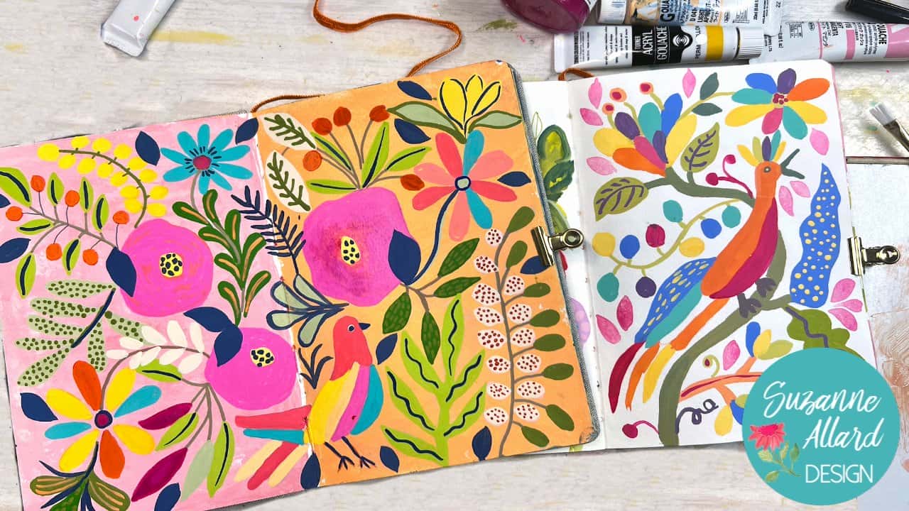 آموزش منابع الهام تازه: یک پارچه مکزیکی رنگارنگ با گل رنگ کنید!
