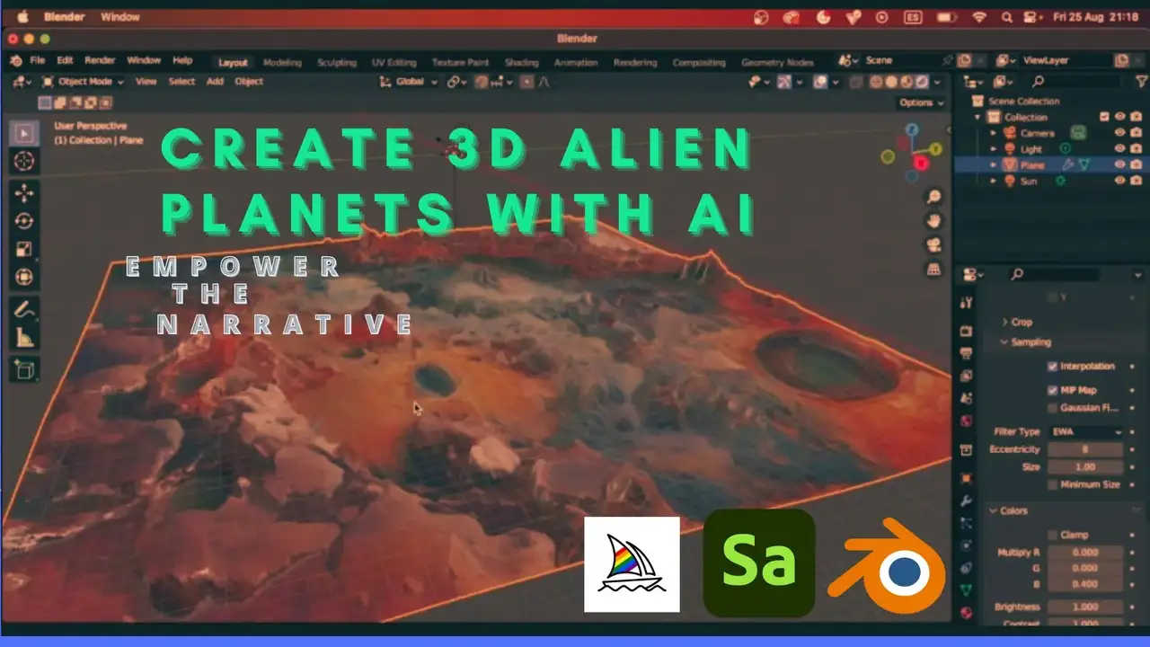 آموزش با استفاده از Midjourney AI، Adobe Substance 3D Sampler و Blender نقشه های سیاره بیگانه سه بعدی ایجاد کنید.