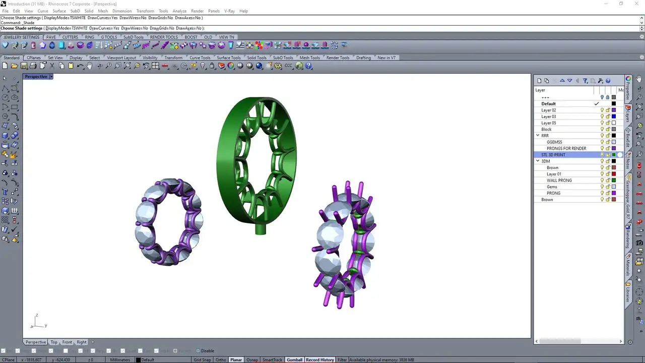 آموزش نحوه طراحی بند الماس جواهرات ابدیت به صورت 3D Cad By Rhino 7