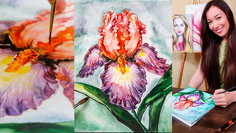 آموزش نحوه رنگ آمیزی زنبق آبرنگ | یاد بگیرید چگونه تصویر گیاه شناسی را نقاشی کنید
