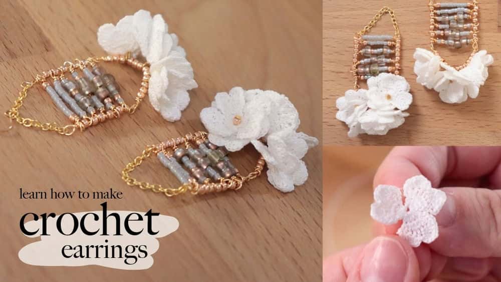 آموزش ساخت گوشواره گل قلاب بافی با تزیین مهره - جواهرات مینیاتوری قلاب بافی