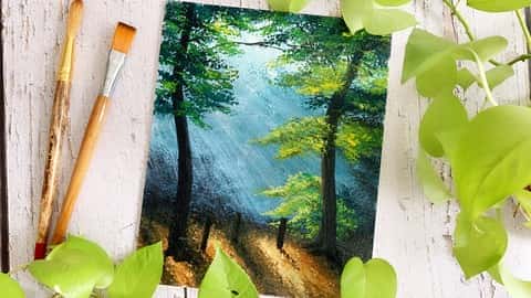 آموزش Sunrays In Forest - نقاشی اکریلیک برای مبتدیان