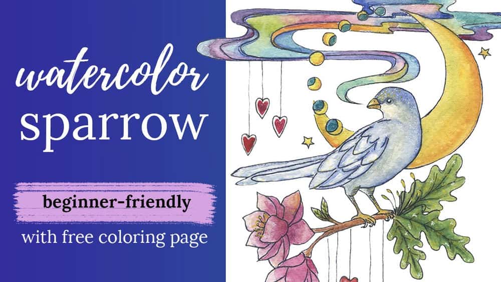 آموزش گنجشک آبی- نقاشی پرنده آبرنگ رنگارنگ آسان برای مبتدیان [با صفحه رنگ آمیزی قابل دانلود]