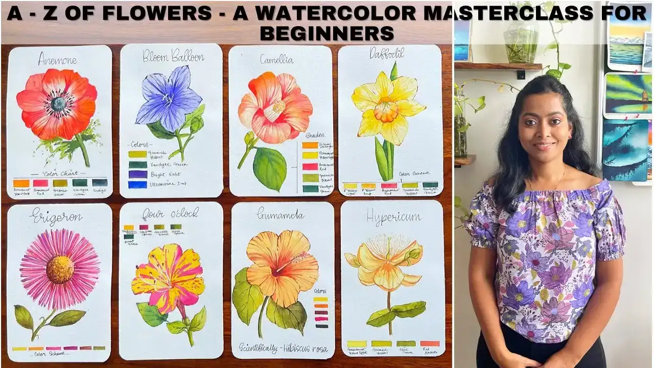 آموزش A تا Z of Flowers - استاد کلاس آبرنگ گل برای مبتدیان