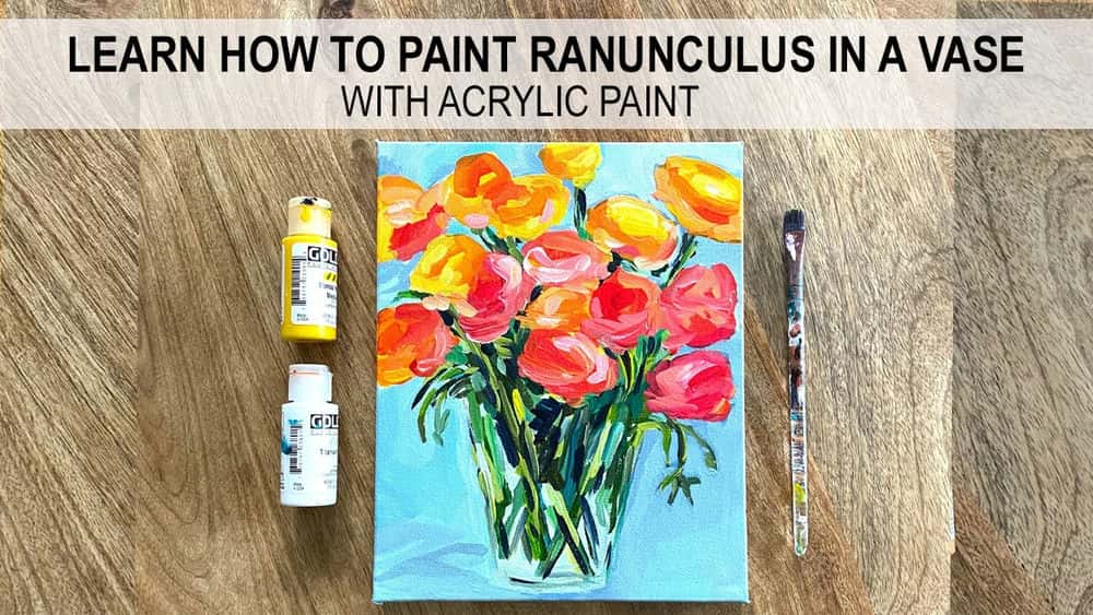 آموزش نقاشی اکریلیک: نحوه رنگ آمیزی Ranunculus در گلدان با رنگ اکریلیک مرحله به مرحله