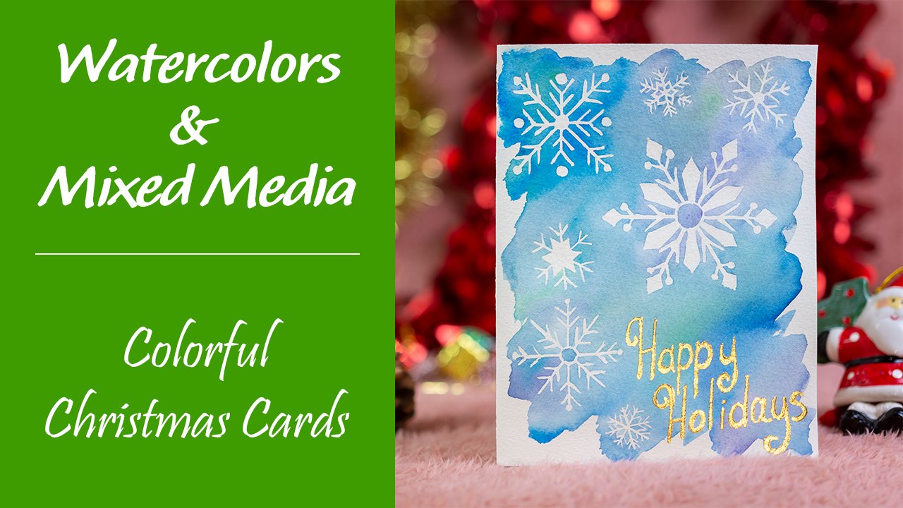 آموزش آبرنگ و مدیا ترکیبی: کارت های رنگارنگ کریسمس