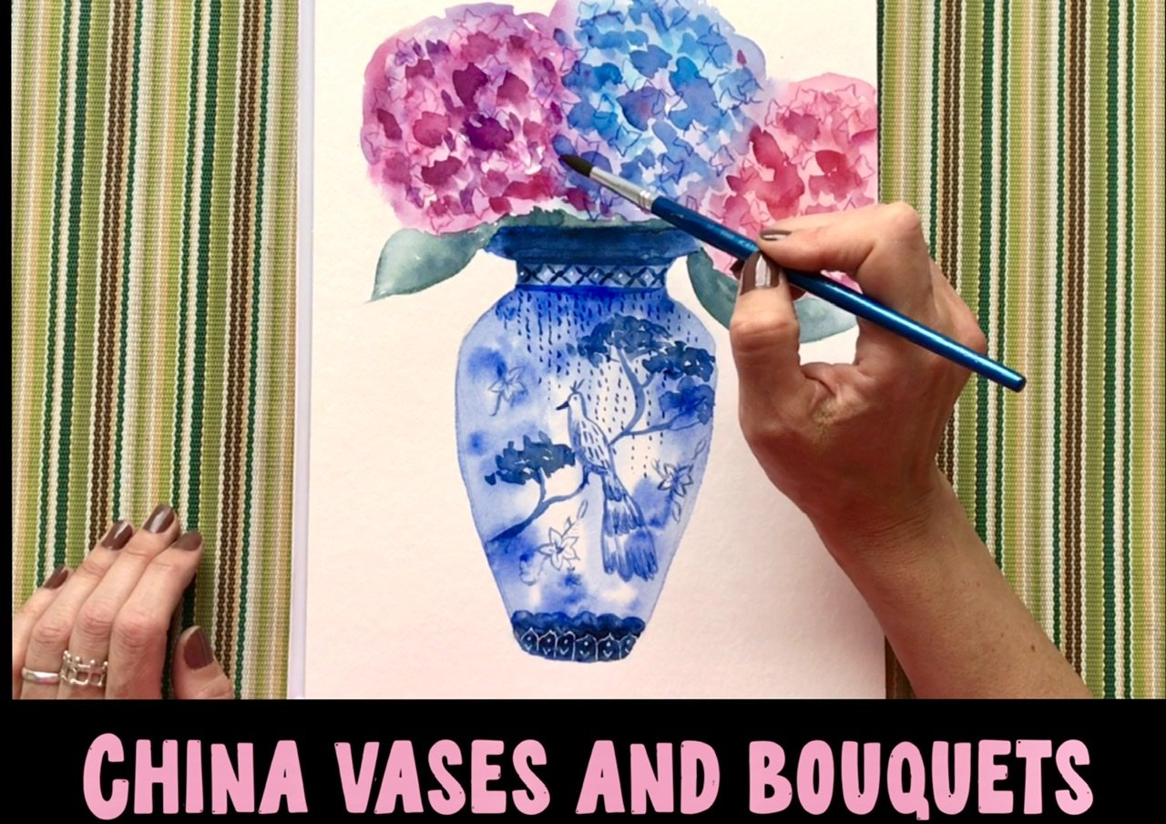 آموزش گلدان ها و دسته گل های چینی آبی: تکنیک های خلاقانه و بدون استرس در آبرنگ