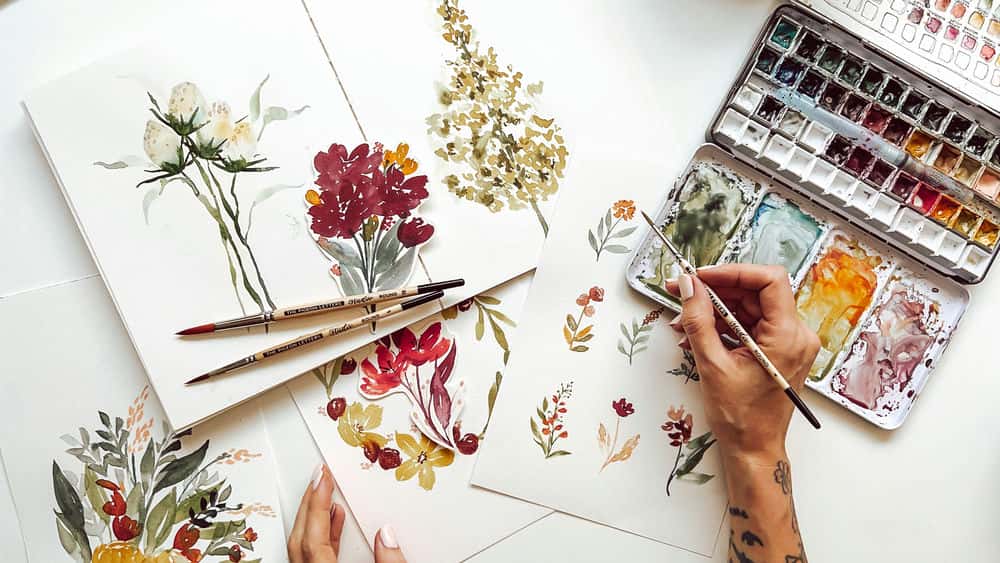 آموزش گل‌های وحشی قدیمی در آبرنگ: 14 روز درخواست نقاشی