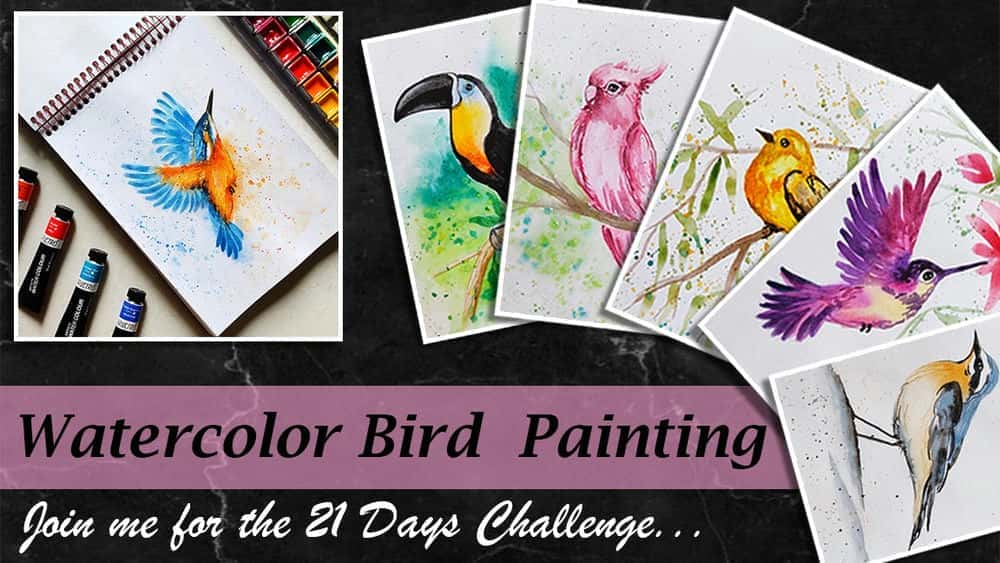 آموزش نقاشی پرنده با آبرنگ - چالش 21 روزه برای استاد شدن پرندگان انتزاعی