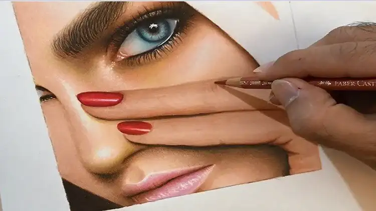 آموزش طراحی واقعی با مداد رنگی: طراحی چهره زن