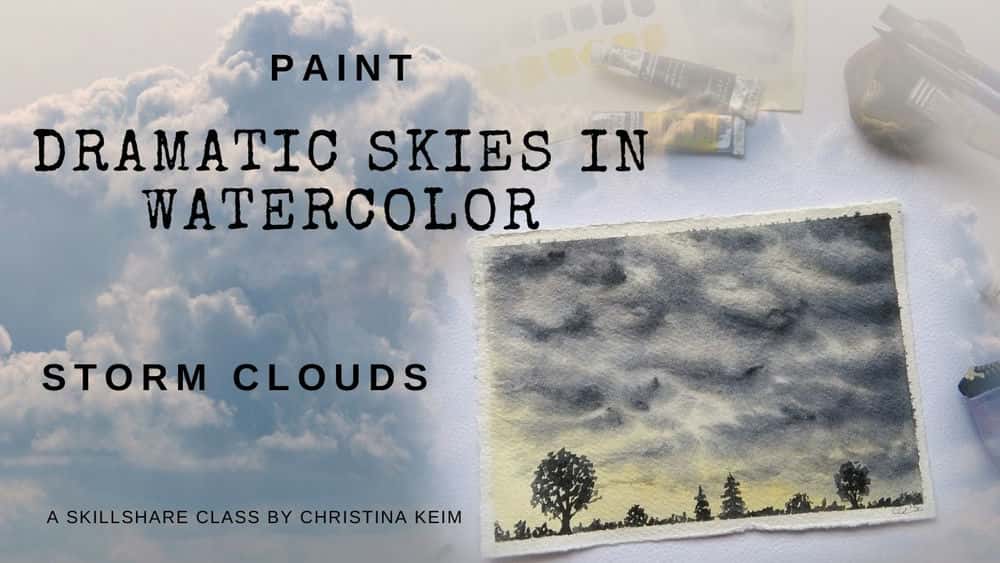 آموزش آسمان دراماتیک را با آبرنگ نقاشی کنید: ابرهای طوفانی
