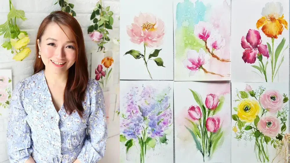 آموزش چالش 7 روزه آبرنگ: گل های زیبای بهاری را رنگ کنید و کاوش کنید