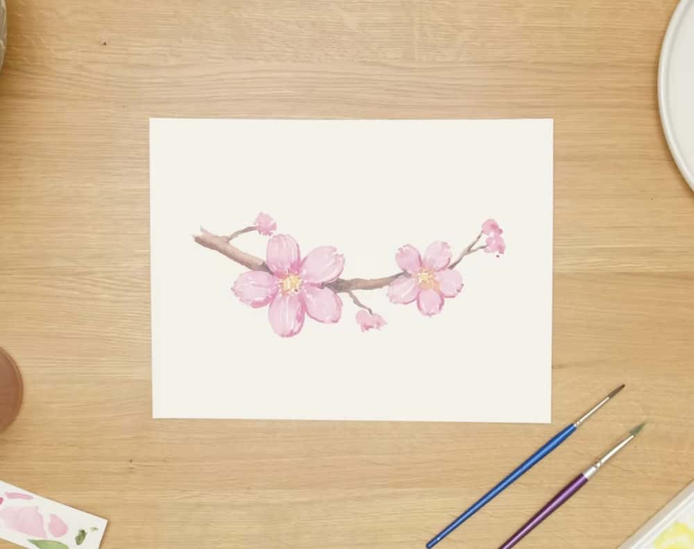 آموزش آبرنگ شاخه شکوفه گیلاس