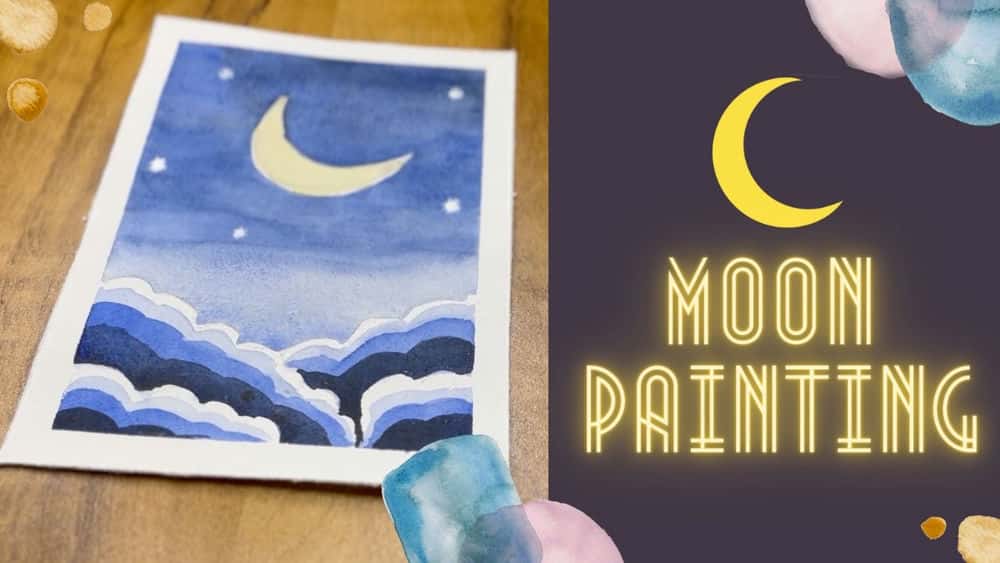 آموزش نقاشی با آبرنگ: ماه در ابرها نقاشی آبرنگ!