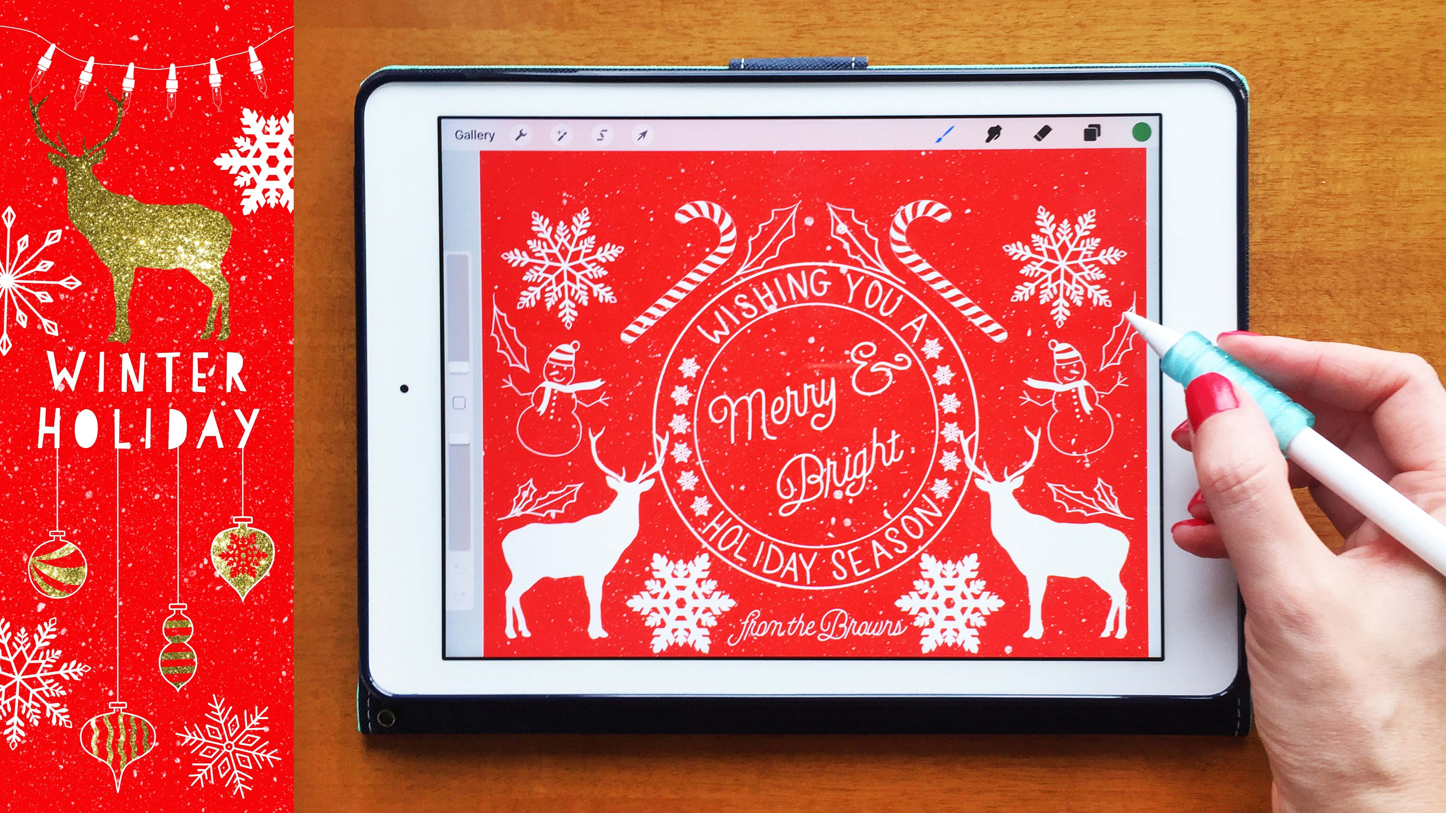 آموزش تصاویر تعطیلات زمستانی در iPad شما: هنر دیجیتال و قابل چاپ برای تعطیلات + 26 تمبر