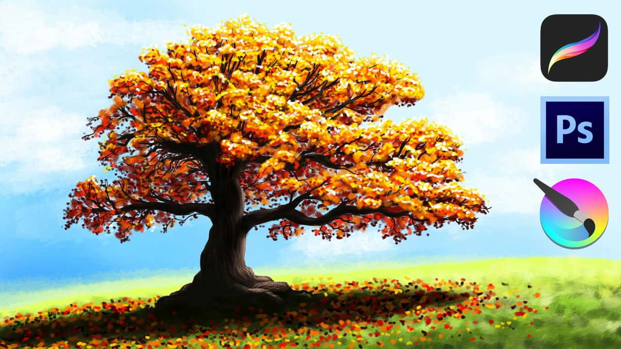 آموزش یک درخت پاییزی را با هر نرم افزاری رنگ کنید - هنر دیجیتال مبتدی 2023
