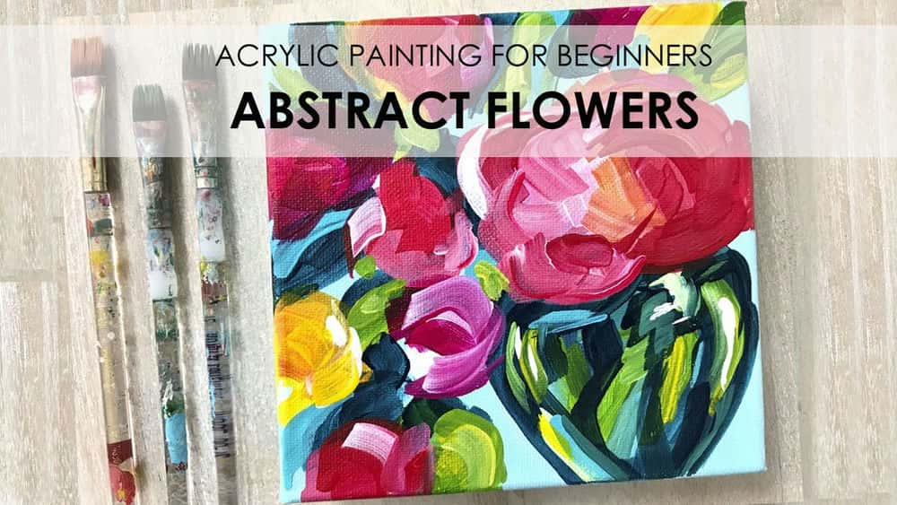 آموزش نقاشی اکریلیک: نحوه رنگ آمیزی گلهای انتزاعی با اکریلیک روی بوم برای مبتدیان