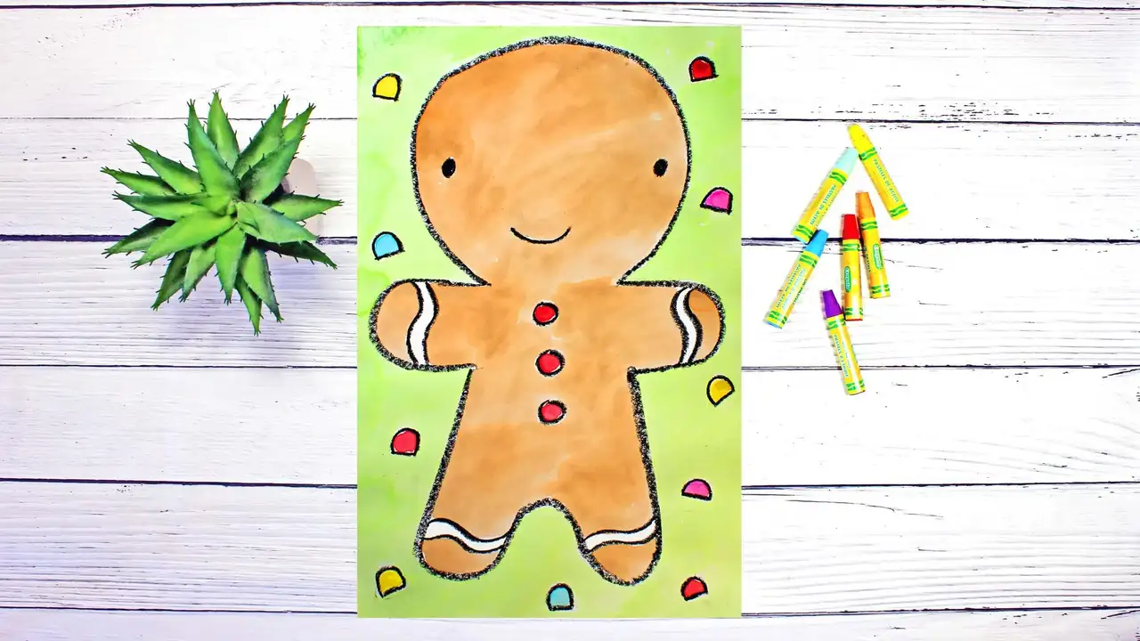 آموزش کلاس هنر برای کودکان و مبتدیان: چگونه یک مرد شیرینی زنجبیلی را برای کریسمس بکشیم و آبرنگ بکشیم