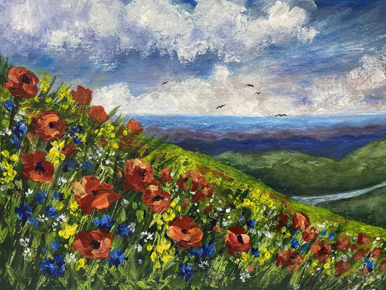 آموزش نقاشی اکریلیک: Wildflower Landscape Vista
