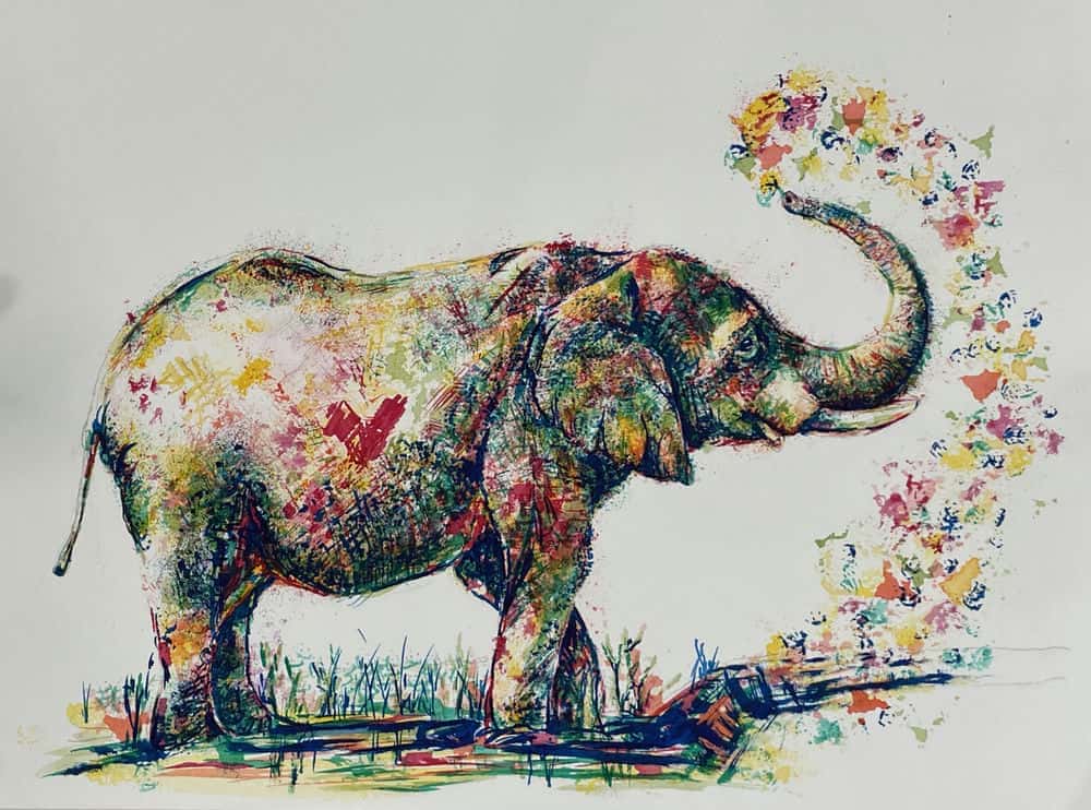 آموزش نقاشی فیل بازیگوش با علامت گذاری و آبرنگ