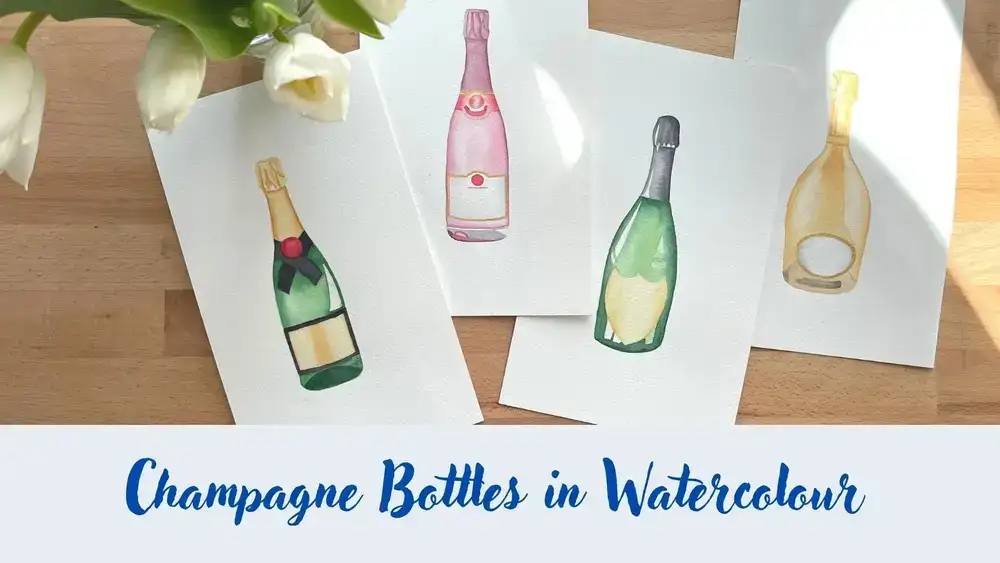 آموزش بطری های شامپاین در آبرنگ: نقاشی شیشه و بازتاب برای مبتدیان