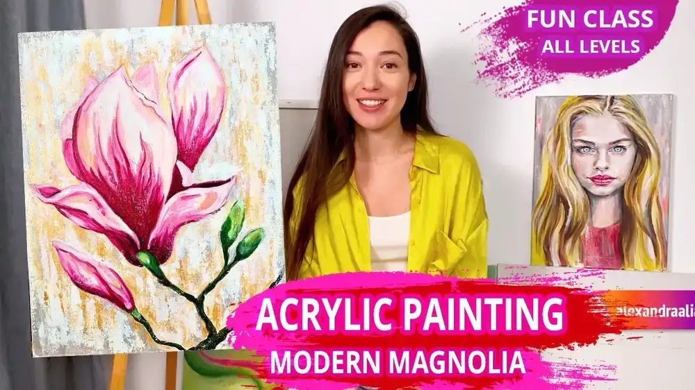 آموزش نحوه ایجاد نقاشی اکریلیک گل مدرن | نحوه رنگ آمیزی گل مگنولیا
