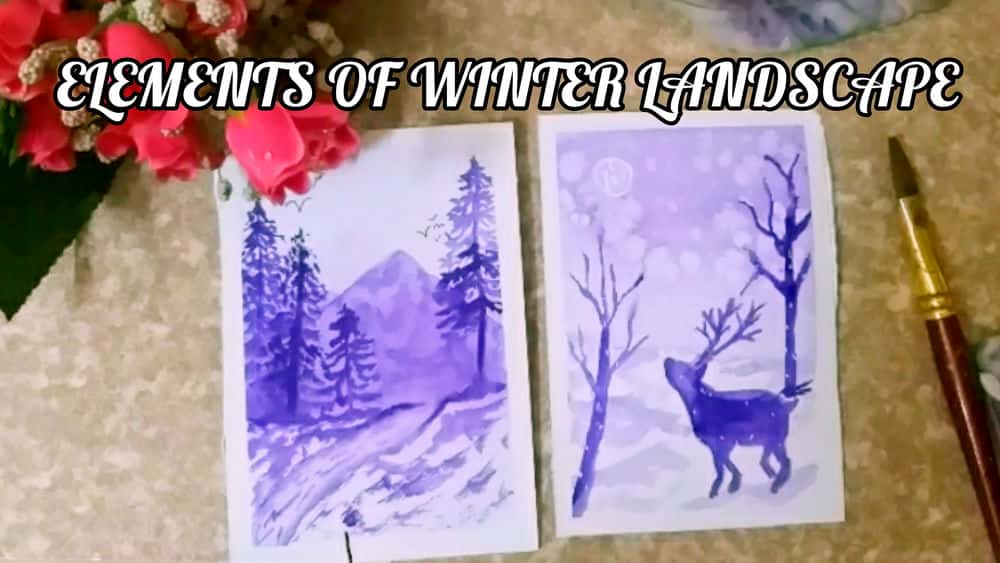 آموزش عناصر نقاشی منظره زمستانی