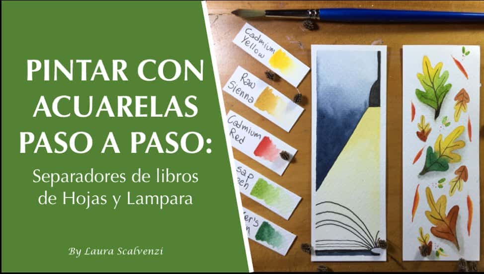 آموزش Pintar con Acuarelas Paso a Paso: Separadores de libro creativos (Hojas y Lampara)