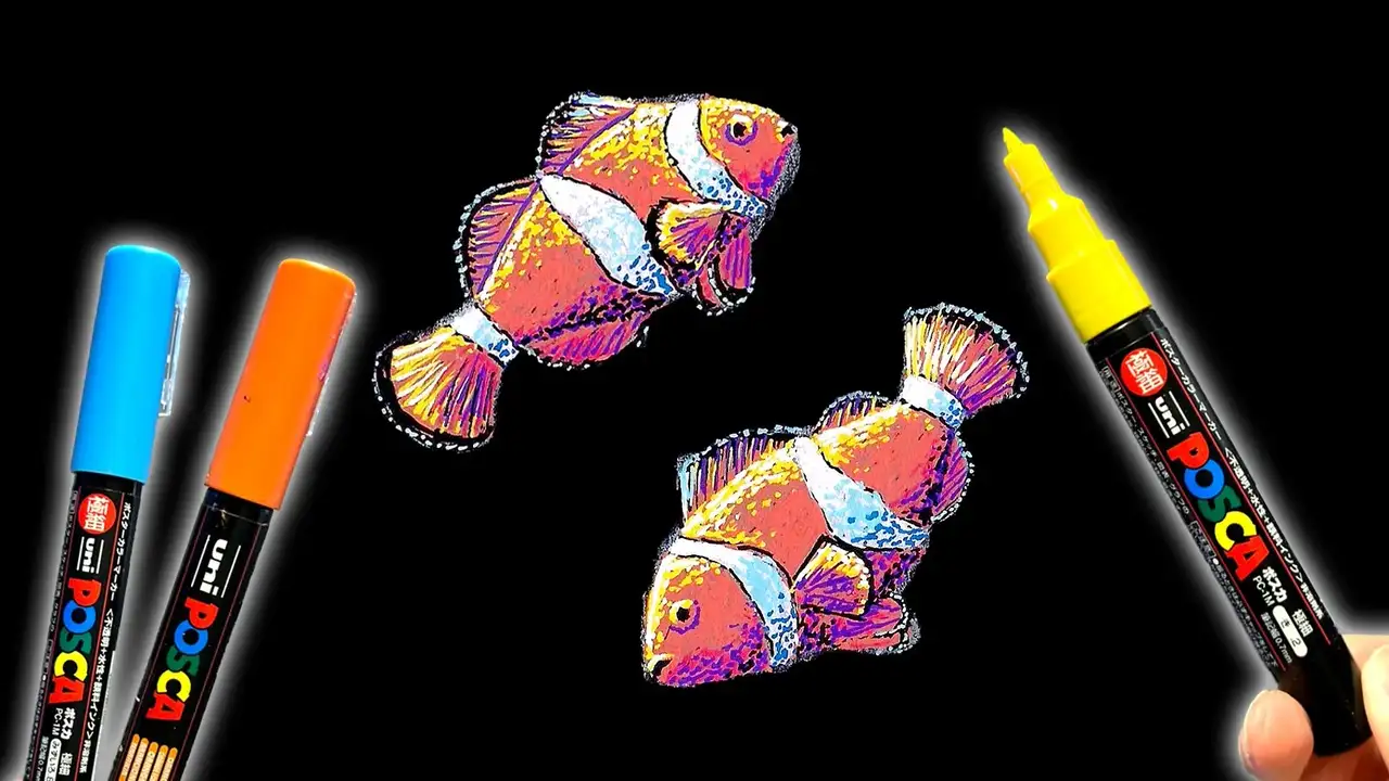 آموزش نقاشی حیوانات: یک جفت دلقک ماهی را با قلم پوسکا بکشید - هنر اقیانوسی واقعی، پر جنب و جوش و رنگارنگ