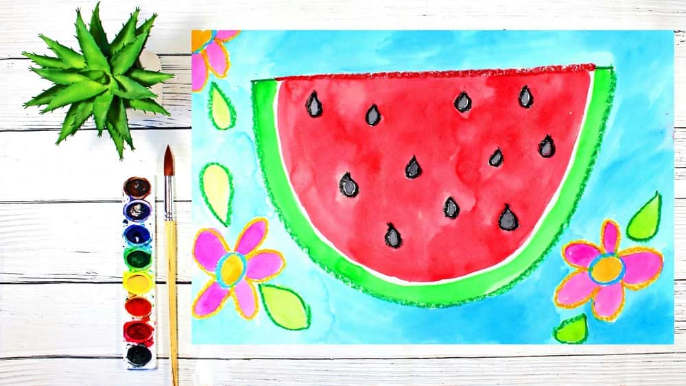 آموزش هنر برای کودکان: چگونه یک طرح هندوانه گرمسیری را بکشیم و با آبرنگ نقاشی کنیم