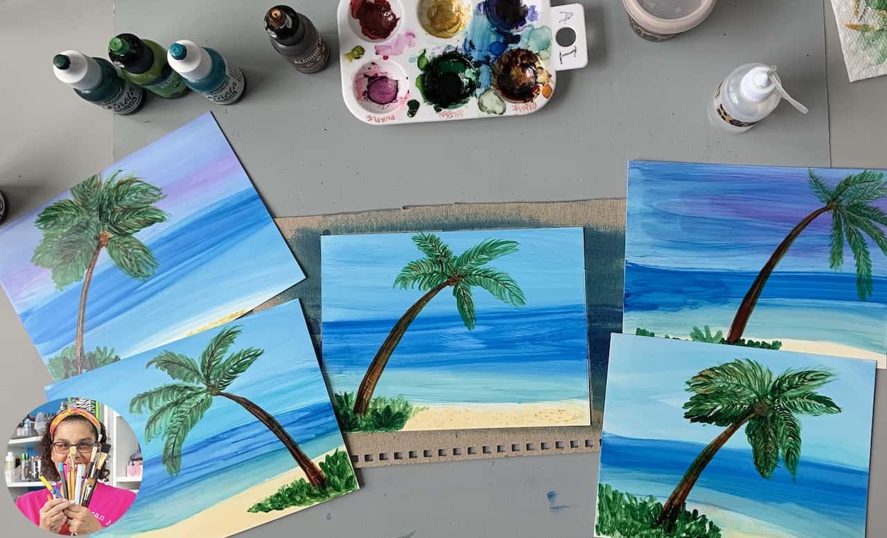 آموزش جوهر الکلی بعد از مهمانی - یک صحنه ساحلی را نقاشی کنید