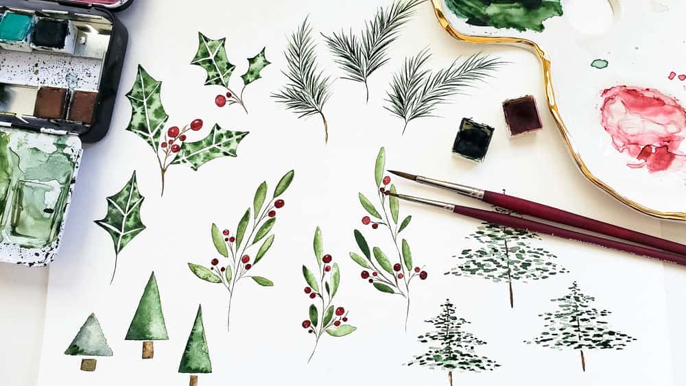 آموزش برچسب‌ها و کارت‌های کریسمس با آبرنگ آسان: یاد بگیرید که عناصر محبوب تعطیلات را در آبرنگ نقاشی کنید!