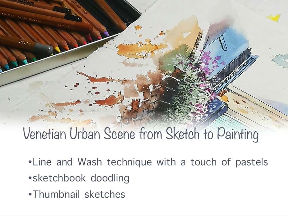 آموزش صحنه شهری ونیزی از طرح تا نقاشی: تکنیک خط و شستشو برای مبتدیان
