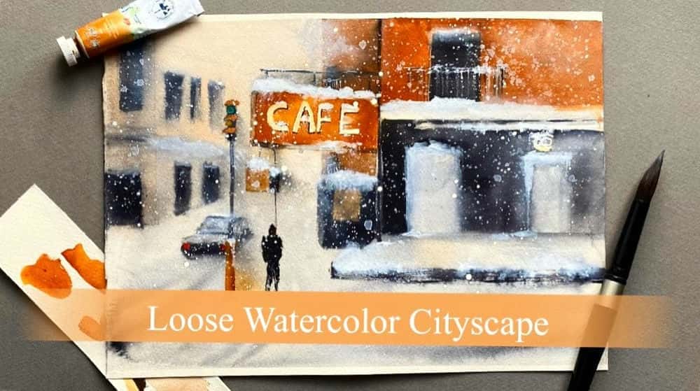 استاد سبک نقاشی آزاد - آموزش نقاشی منظره شهری زمستانی با آبرنگ