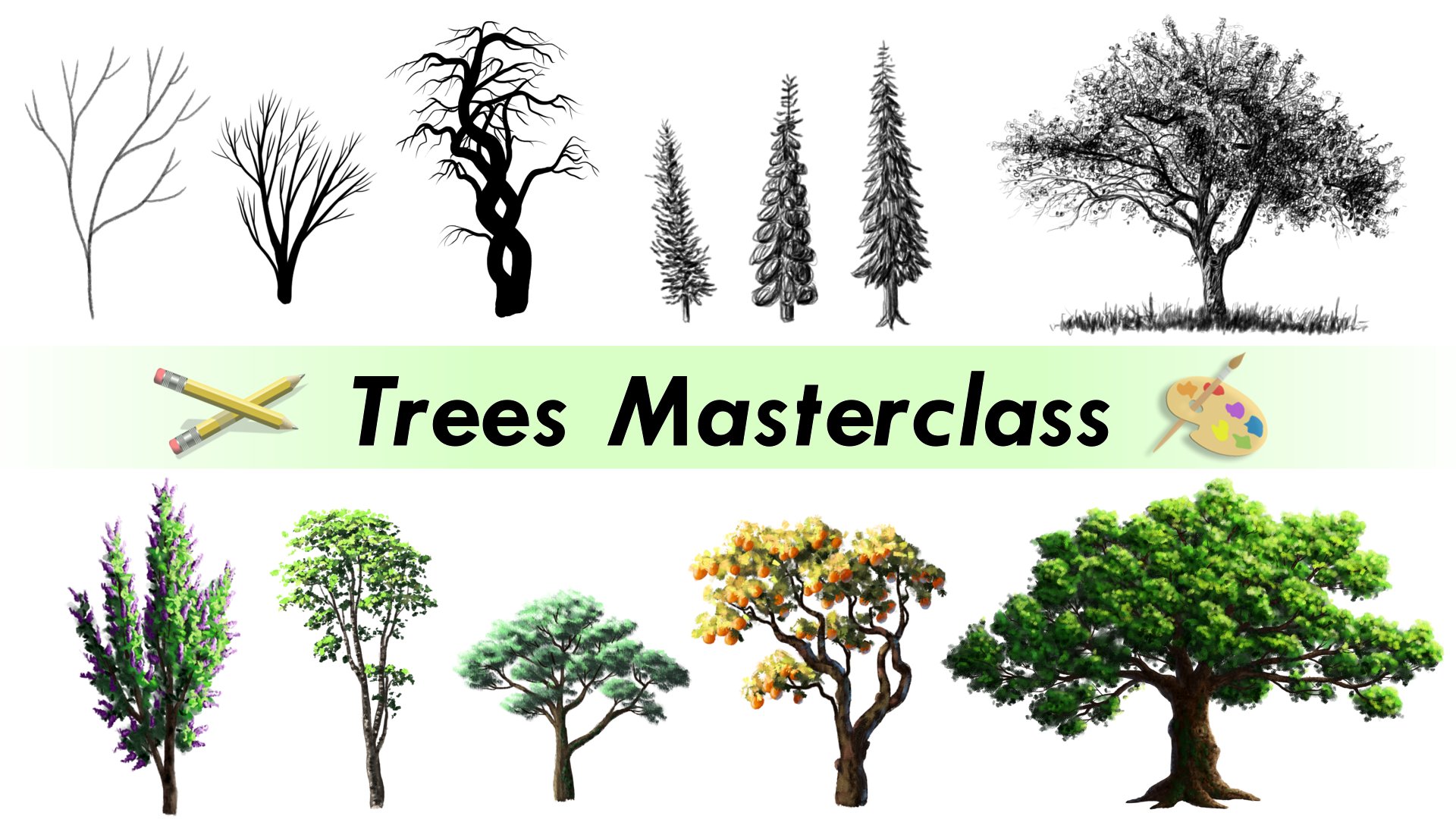 آموزش طراحی و رنگ آمیزی هر درخت - مسترکلاس کامل با تمرین