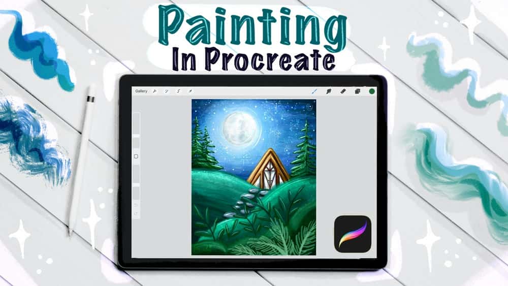 آموزش نقاشی در Procreate - یک کابین جنگلی عجیب و غریب را در iPad خود رنگ کنید - قلم مو + بوم رایگان