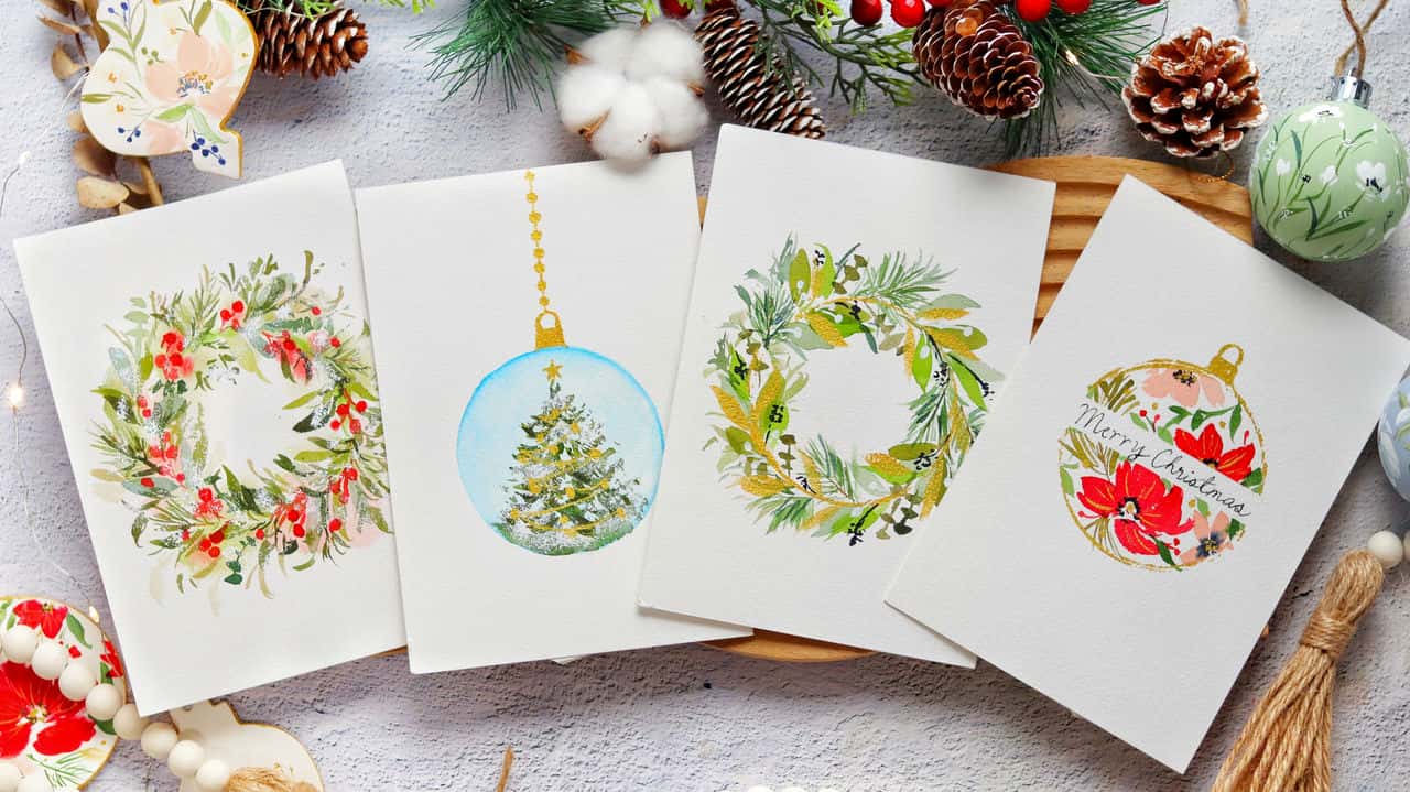 آموزش آبرنگ تعطیلات: کارت های کریسمس را با اشیاء روزمره ایجاد کنید