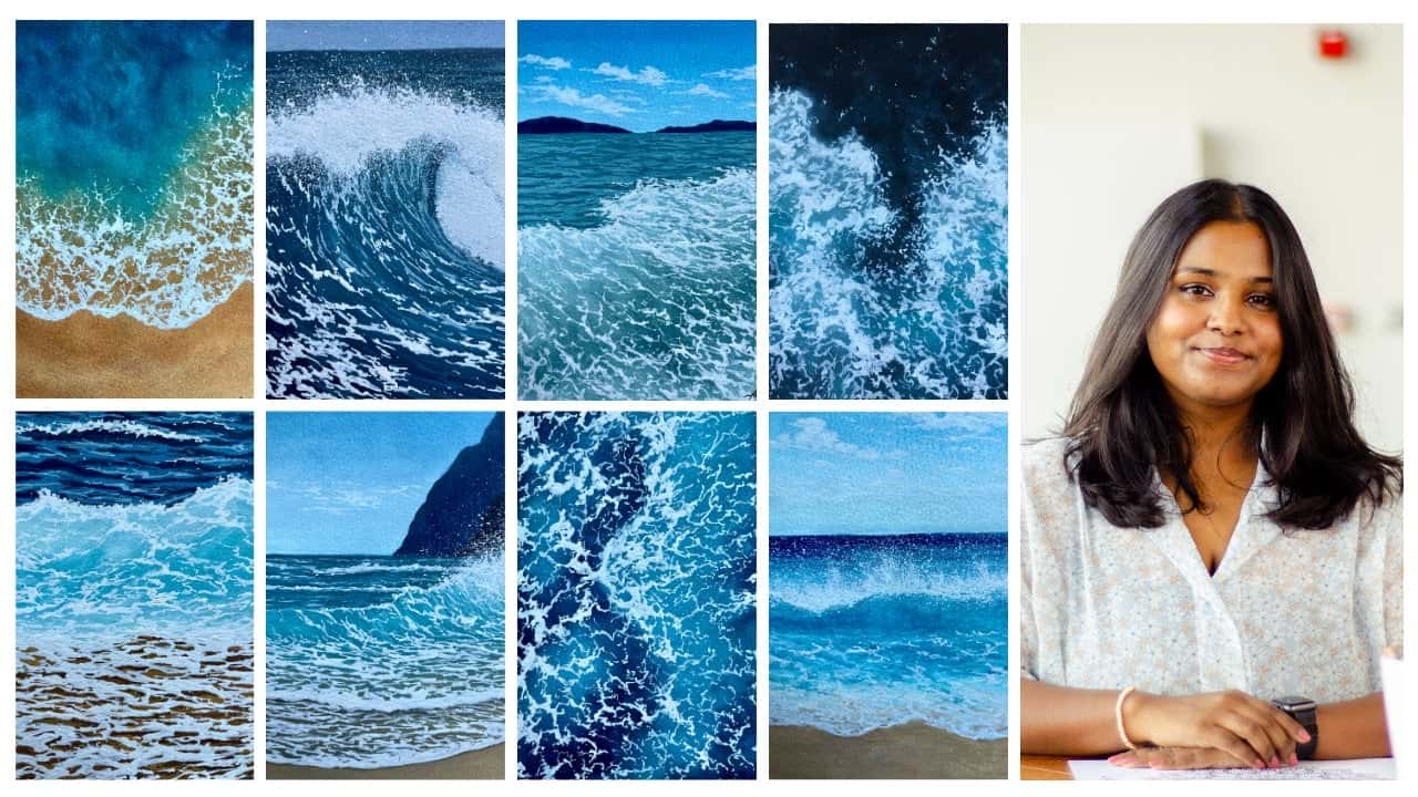 آموزش نقاشی اقیانوس، امواج و سواحل با استفاده از گواش به مدت 7 روز
