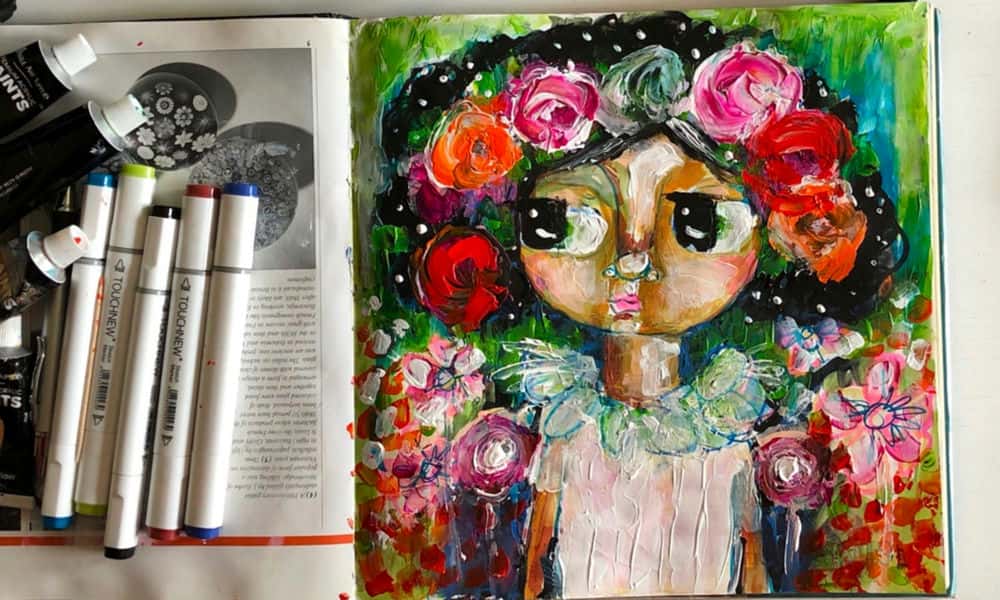 آموزش دختر گل ترکیبی با نقاشی اکریلیک شماره 1