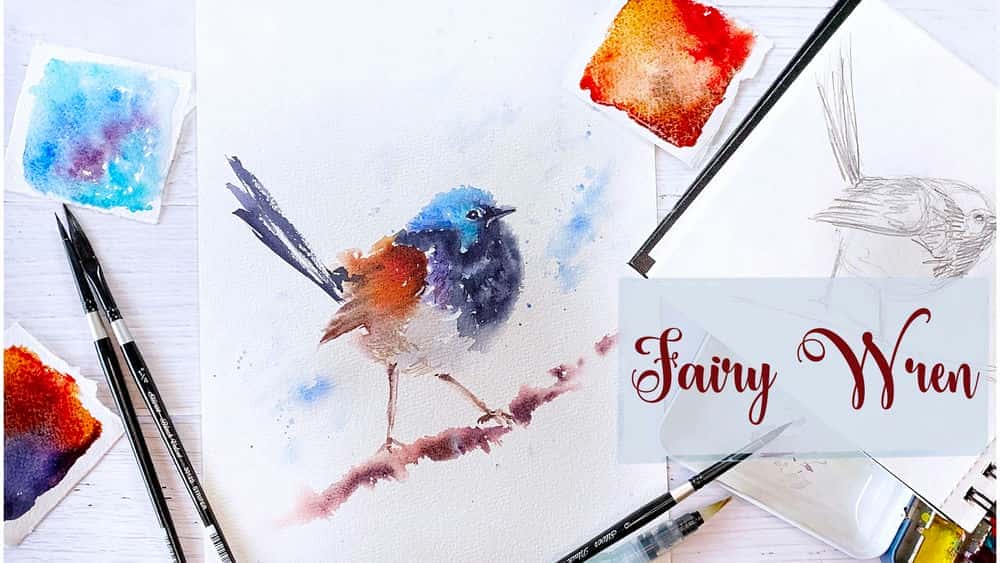 آموزش پرندگان آبرنگ رسا: یک رن پری را به سبک آزاد نقاشی کنید